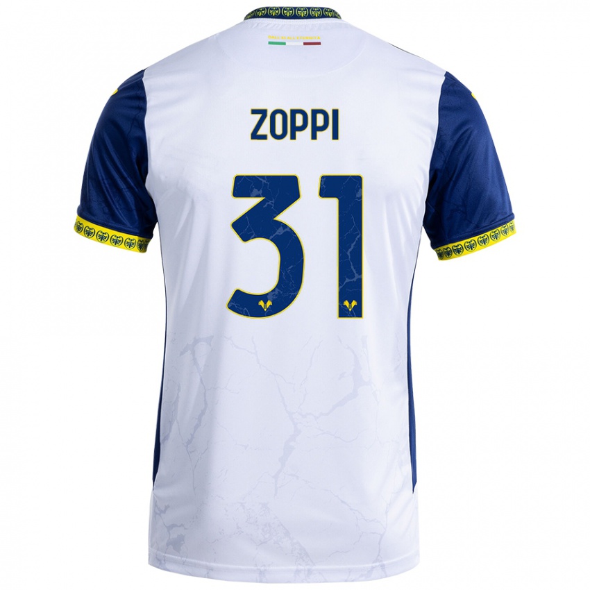 Niño Camiseta Sofia Zoppi #31 Blanco Azul 2ª Equipación 2024/25 La Camisa Perú