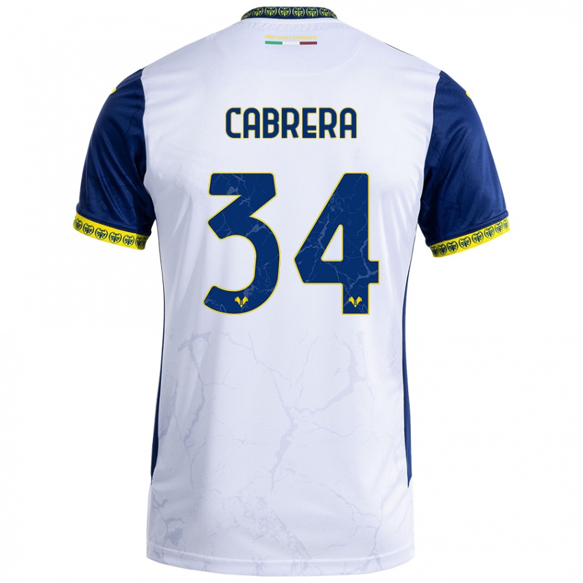 Niño Camiseta Ilena Cabrera #34 Blanco Azul 2ª Equipación 2024/25 La Camisa Perú