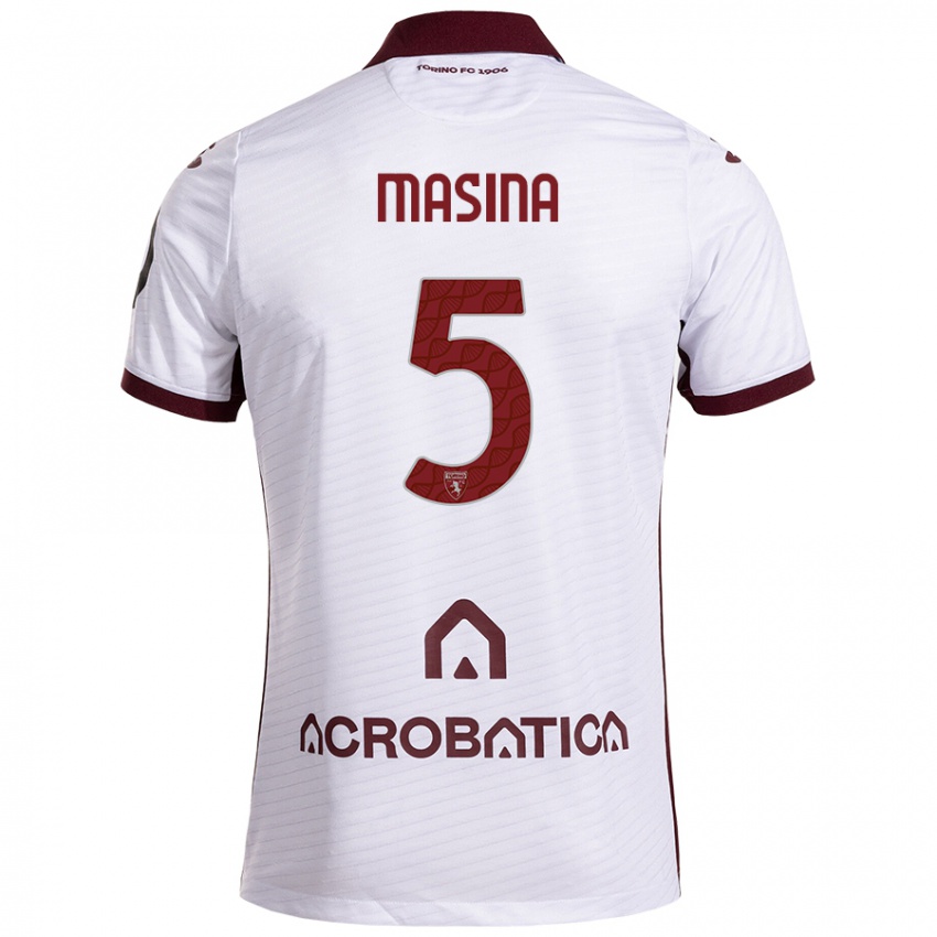 Niño Camiseta Adam Masina #5 Blanco Granate 2ª Equipación 2024/25 La Camisa Perú