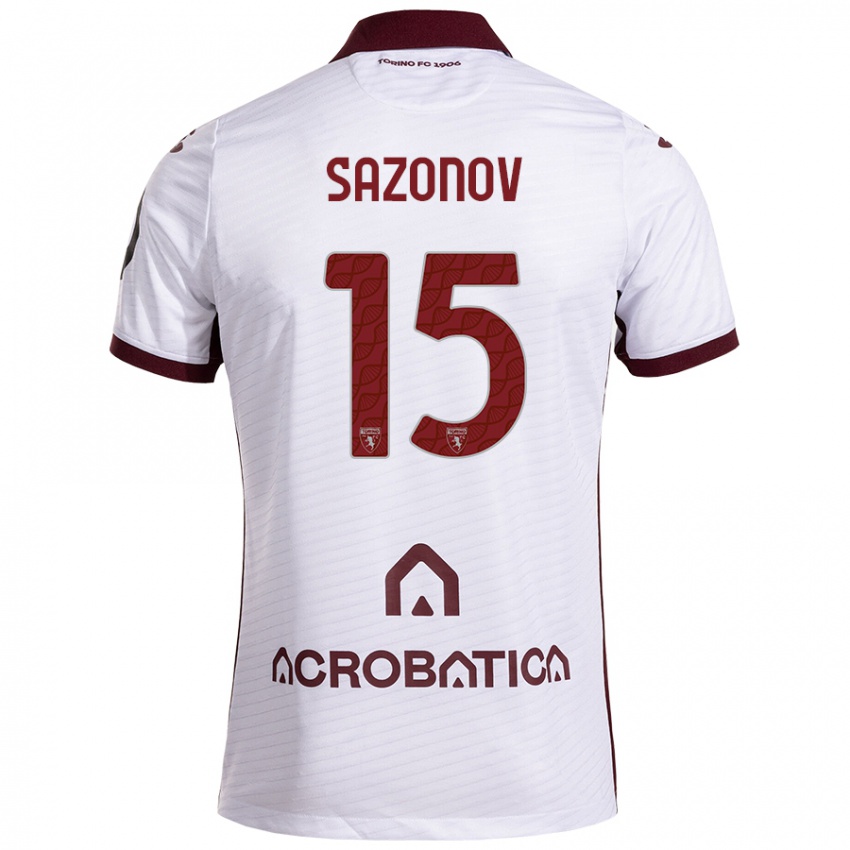 Niño Camiseta Saba Sazonov #15 Blanco Granate 2ª Equipación 2024/25 La Camisa Perú