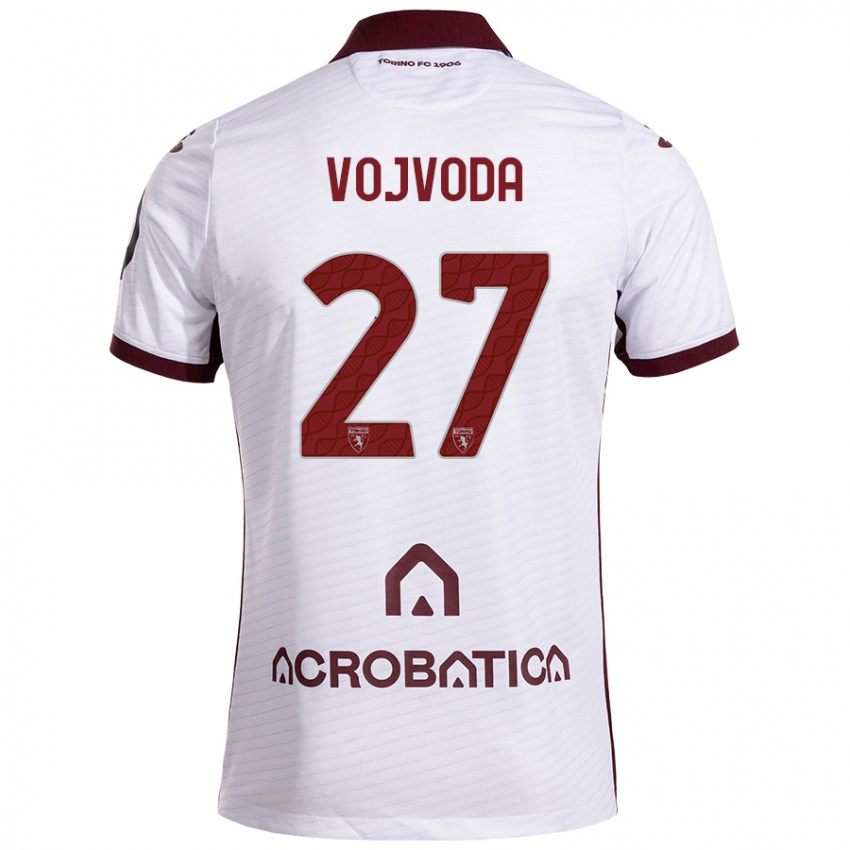 Niño Camiseta Mërgim Vojvoda #27 Blanco Granate 2ª Equipación 2024/25 La Camisa Perú