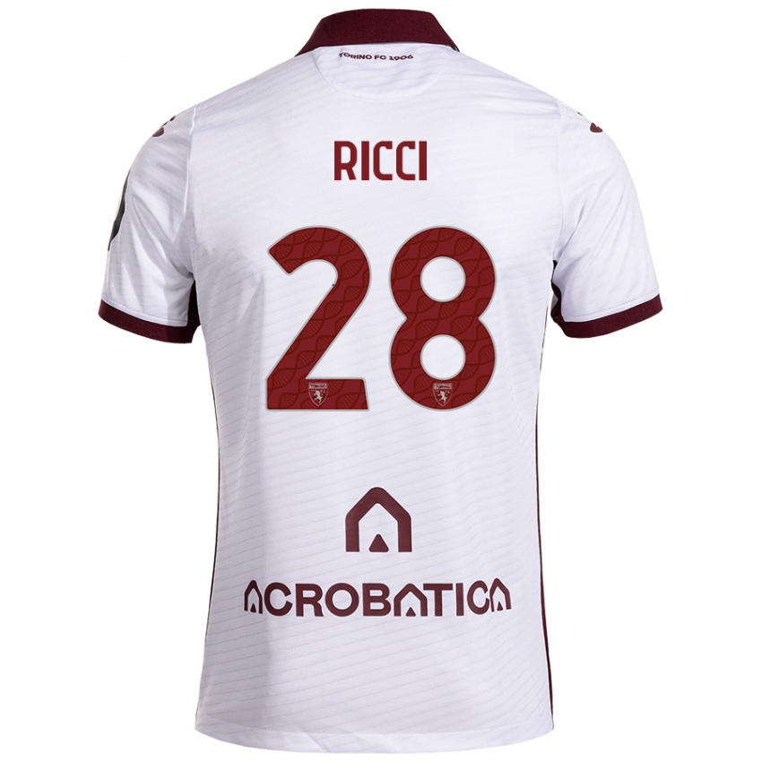 Niño Camiseta Samuele Ricci #28 Blanco Granate 2ª Equipación 2024/25 La Camisa Perú