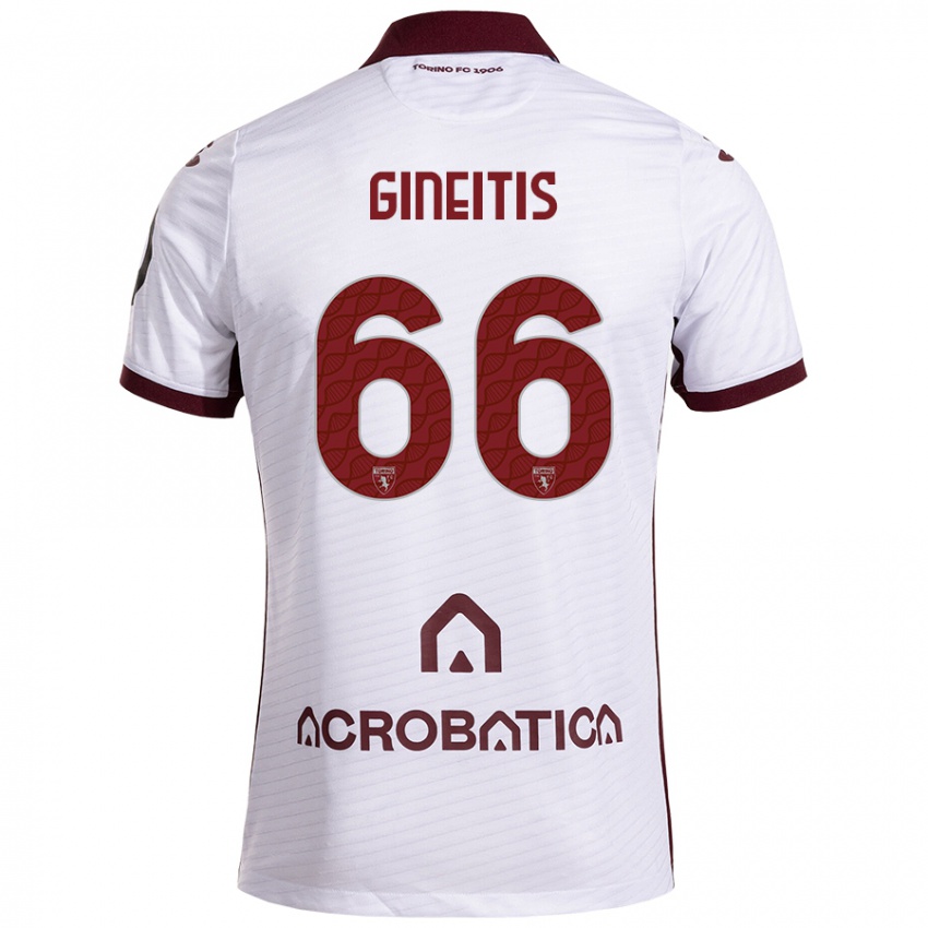 Niño Camiseta Gvidas Gineitis #66 Blanco Granate 2ª Equipación 2024/25 La Camisa Perú