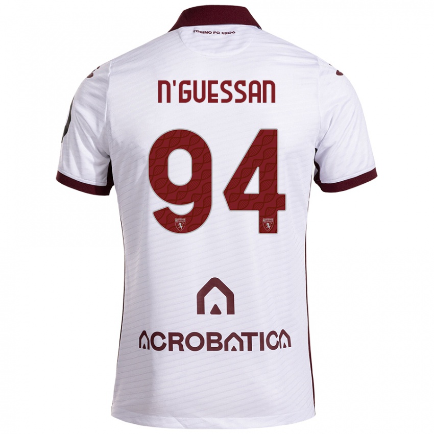 Niño Camiseta Ange Caumenan N'guessan #94 Blanco Granate 2ª Equipación 2024/25 La Camisa Perú