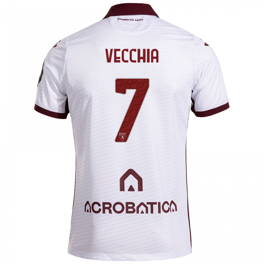 Niño Camiseta Marco Dalla Vecchia #7 Blanco Granate 2ª Equipación 2024/25 La Camisa Perú