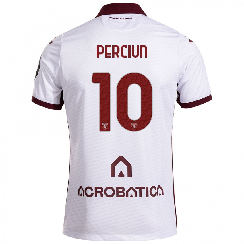 Niño Camiseta Sergiu Perciun #10 Blanco Granate 2ª Equipación 2024/25 La Camisa Perú