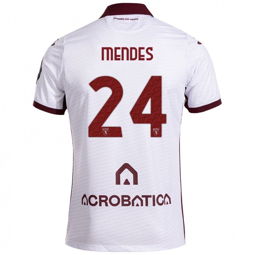 Niño Camiseta Rodrigo Mendes #24 Blanco Granate 2ª Equipación 2024/25 La Camisa Perú