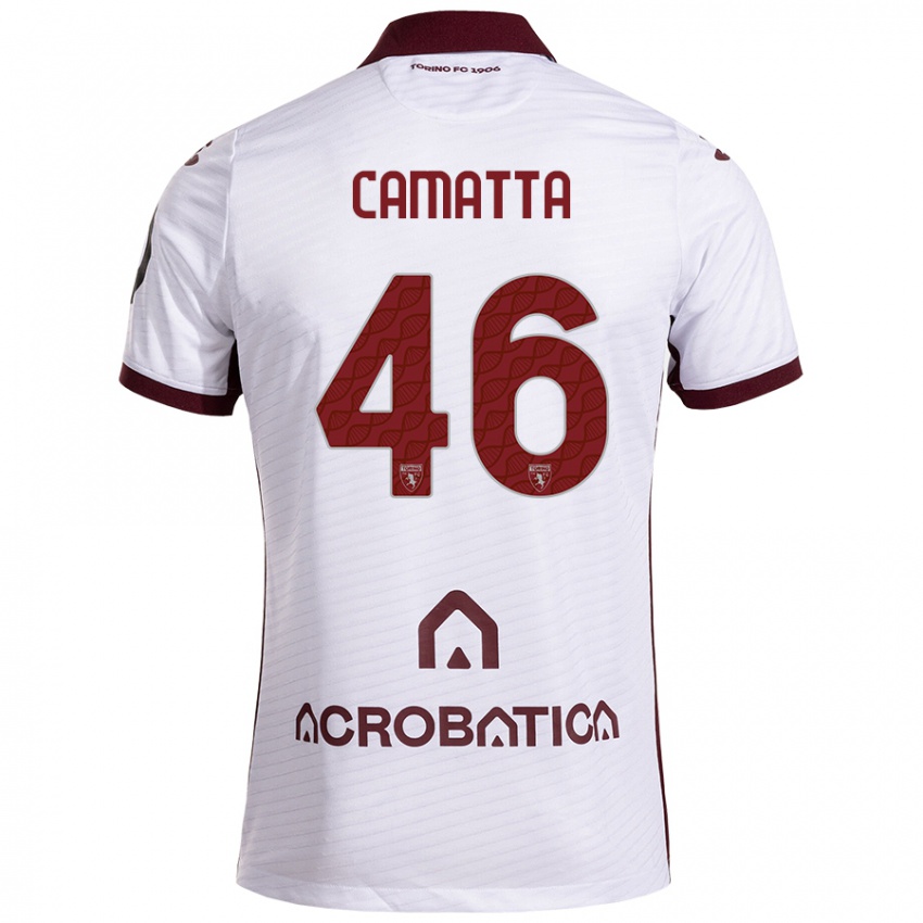 Niño Camiseta Alessandro Camatta #46 Blanco Granate 2ª Equipación 2024/25 La Camisa Perú