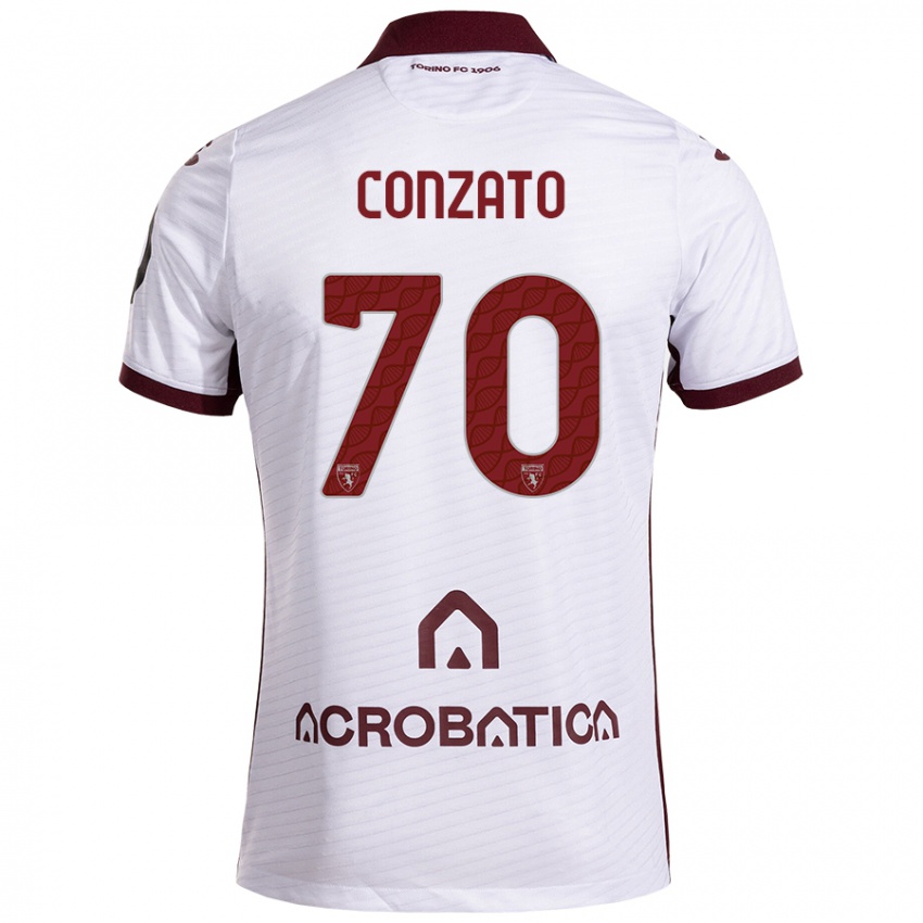 Niño Camiseta Filippo Conzato #70 Blanco Granate 2ª Equipación 2024/25 La Camisa Perú