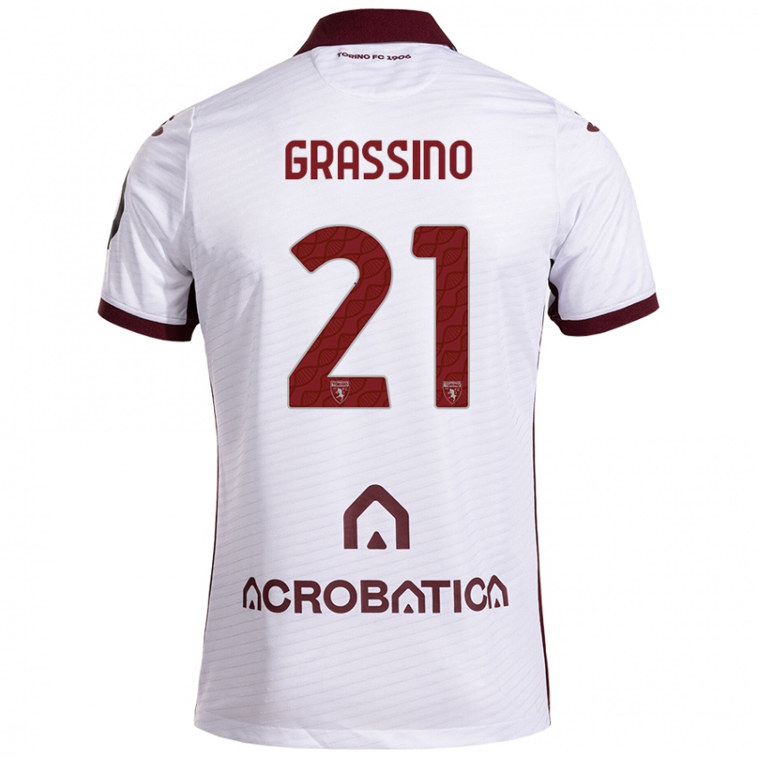 Niño Camiseta Giulia Grassino #21 Blanco Granate 2ª Equipación 2024/25 La Camisa Perú