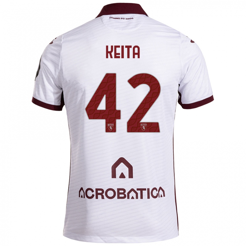 Niño Camiseta Karamoko Keita #42 Blanco Granate 2ª Equipación 2024/25 La Camisa Perú