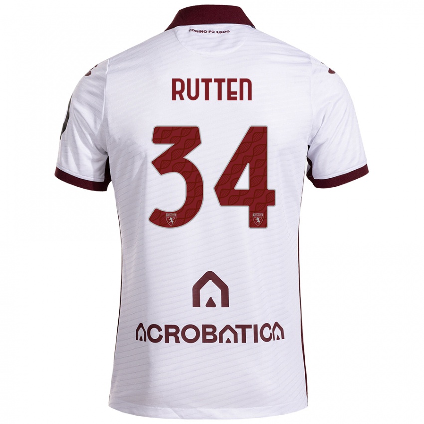 Niño Camiseta Jill Rutten #34 Blanco Granate 2ª Equipación 2024/25 La Camisa Perú