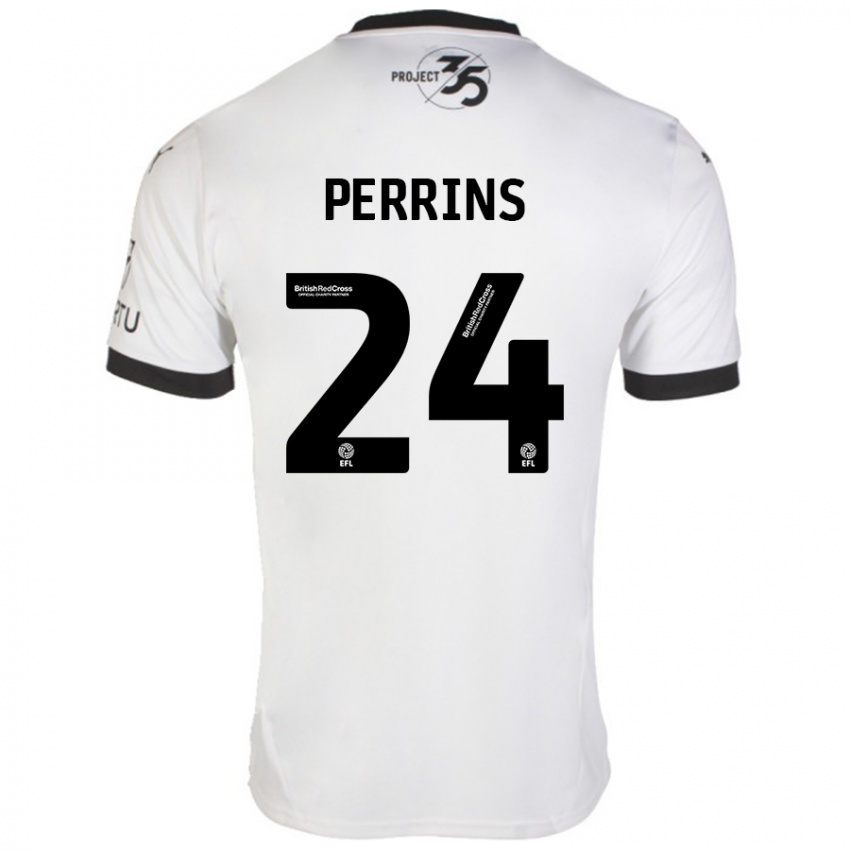 Niño Camiseta Grace Perrins #24 Blanco Negro 2ª Equipación 2024/25 La Camisa Perú