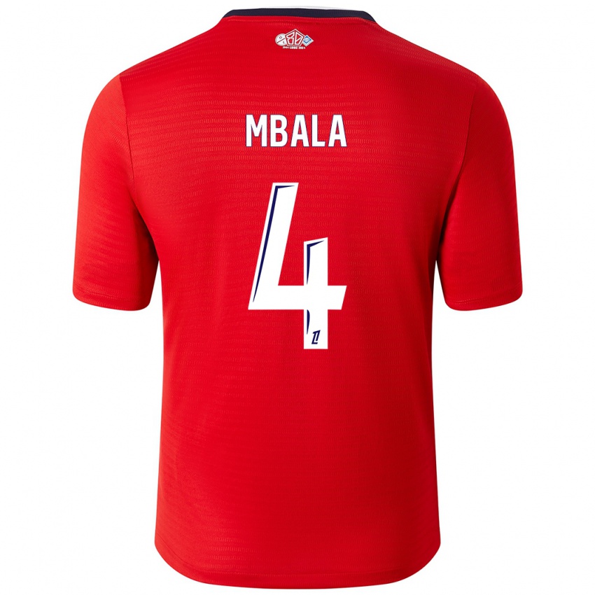 Hombre Camiseta Olivia Mbala #4 Rojo Blanco 1ª Equipación 2024/25 La Camisa Perú