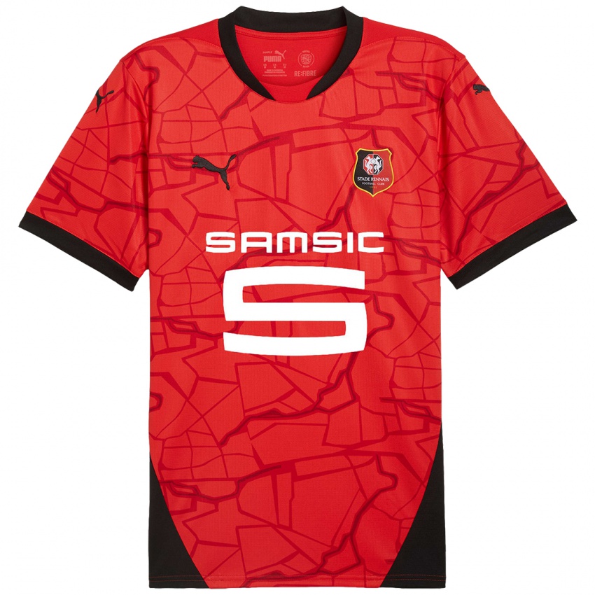 Hombre Camiseta Leo Ostigard #55 Rojo Negro 1ª Equipación 2024/25 La Camisa Perú