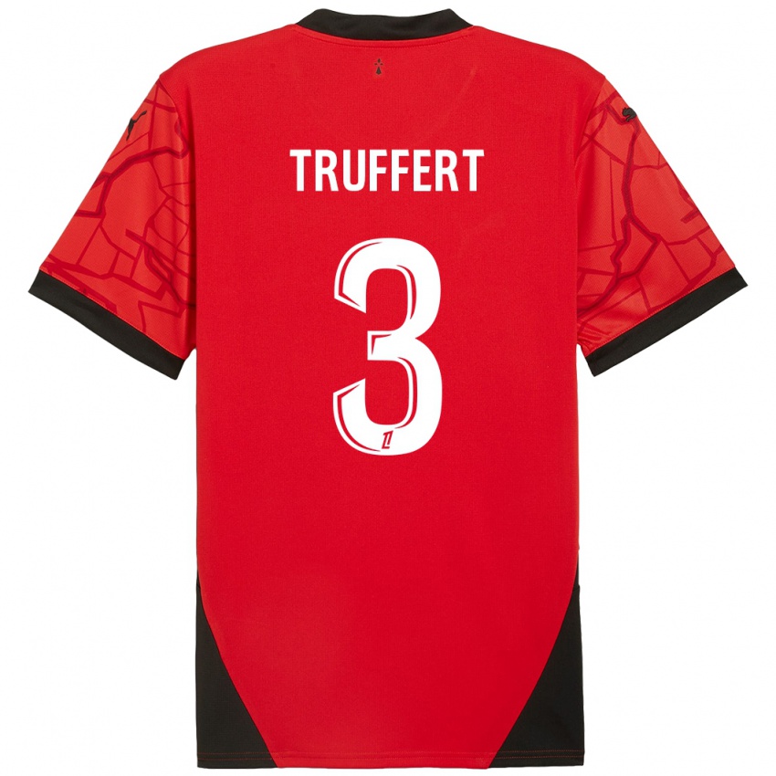 Hombre Camiseta Adrien Truffert #3 Rojo Negro 1ª Equipación 2024/25 La Camisa Perú