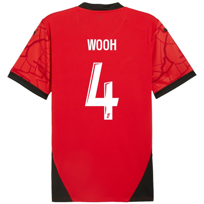 Hombre Camiseta Christopher Wooh #4 Rojo Negro 1ª Equipación 2024/25 La Camisa Perú