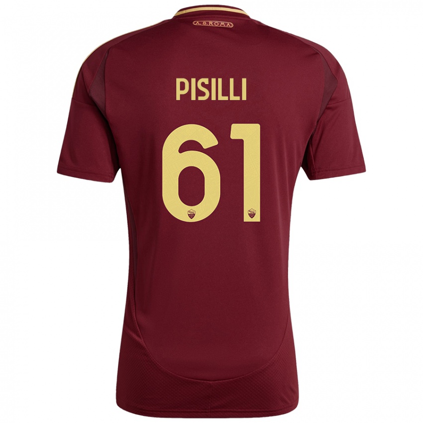 Hombre Camiseta Niccolo Pisilli #61 Rojo Marrón Dorado 1ª Equipación 2024/25 La Camisa Perú