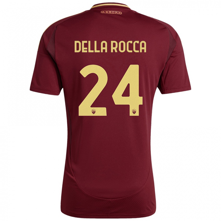 Hombre Camiseta Mattia Della Rocca #24 Rojo Marrón Dorado 1ª Equipación 2024/25 La Camisa Perú