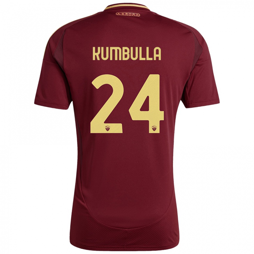 Hombre Camiseta Marash Kumbulla #24 Rojo Marrón Dorado 1ª Equipación 2024/25 La Camisa Perú