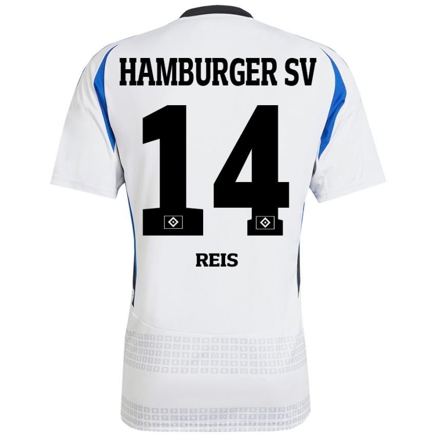 Hombre Camiseta Ludovit Reis #14 Blanco Azul 1ª Equipación 2024/25 La Camisa Perú