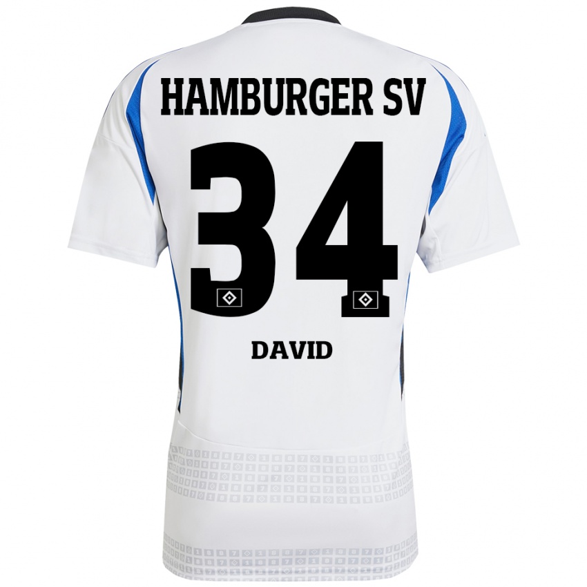 Hombre Camiseta Jonas David #34 Blanco Azul 1ª Equipación 2024/25 La Camisa Perú