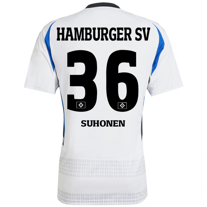 Hombre Camiseta Anssi Suhonen #36 Blanco Azul 1ª Equipación 2024/25 La Camisa Perú