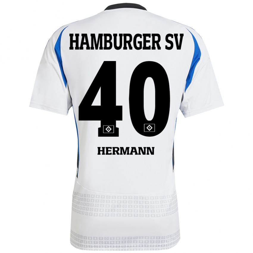 Hombre Camiseta Hannes Hermann #40 Blanco Azul 1ª Equipación 2024/25 La Camisa Perú