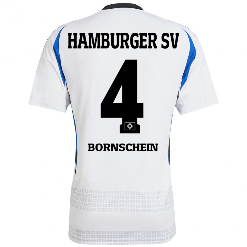 Hombre Camiseta Lukas Bornschein #4 Blanco Azul 1ª Equipación 2024/25 La Camisa Perú