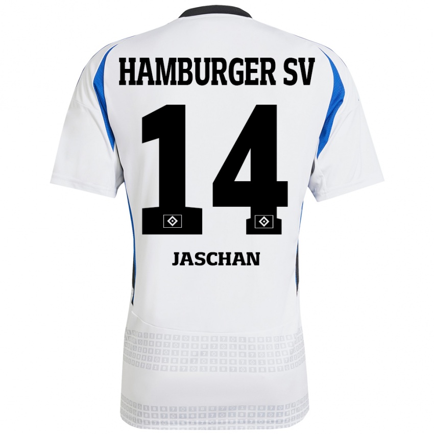 Hombre Camiseta Endrik Jaschan #14 Blanco Azul 1ª Equipación 2024/25 La Camisa Perú