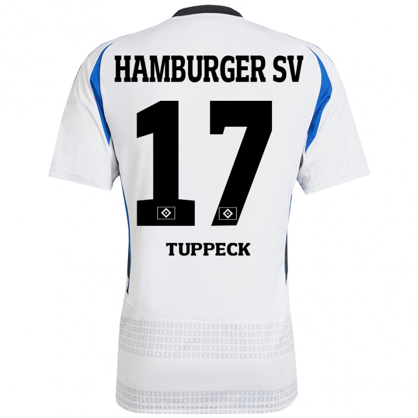 Hombre Camiseta Niklas Tuppeck #17 Blanco Azul 1ª Equipación 2024/25 La Camisa Perú