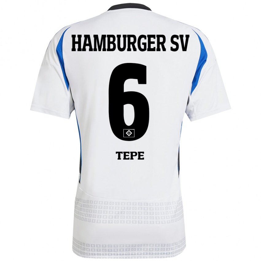 Hombre Camiseta Niklas Tepe #6 Blanco Azul 1ª Equipación 2024/25 La Camisa Perú