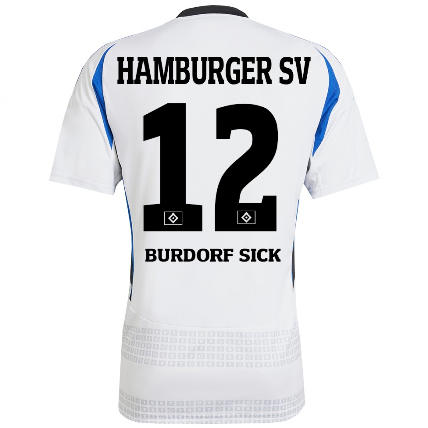 Hombre Camiseta Emma Burdorf-Sick #12 Blanco Azul 1ª Equipación 2024/25 La Camisa Perú