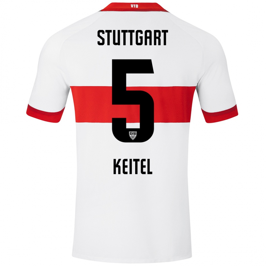 Hombre Camiseta Yannik Keitel #5 Blanco Rojo 1ª Equipación 2024/25 La Camisa Perú