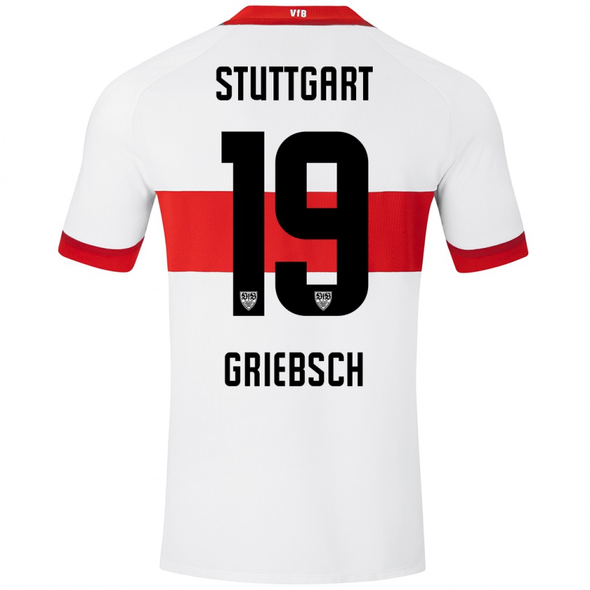 Hombre Camiseta Lukas Griebsch #19 Blanco Rojo 1ª Equipación 2024/25 La Camisa Perú