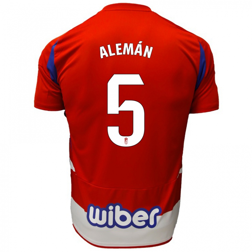 Hombre Camiseta Carlos Alemán #5 Rojo Blanco Azul 1ª Equipación 2024/25 La Camisa Perú