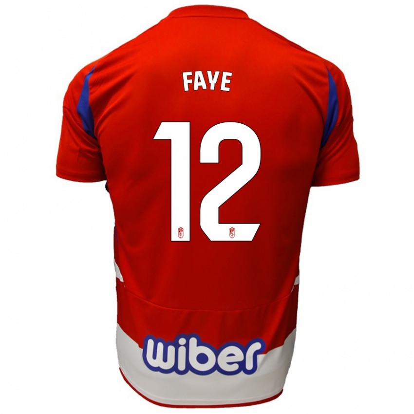 Hombre Camiseta Serigne Faye #12 Rojo Blanco Azul 1ª Equipación 2024/25 La Camisa Perú