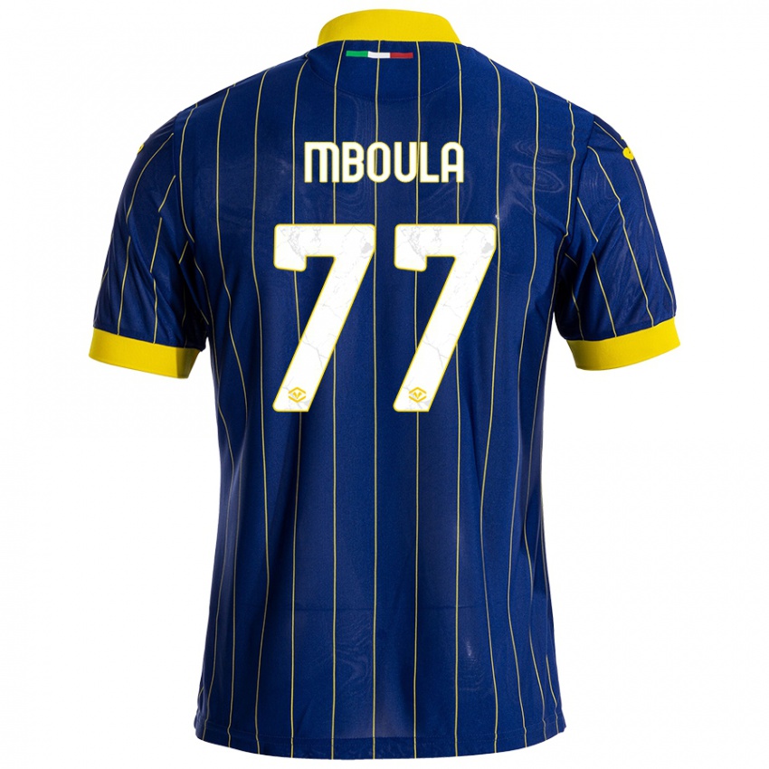 Hombre Camiseta Jordi Mboula #77 Azul Amarillo 1ª Equipación 2024/25 La Camisa Perú