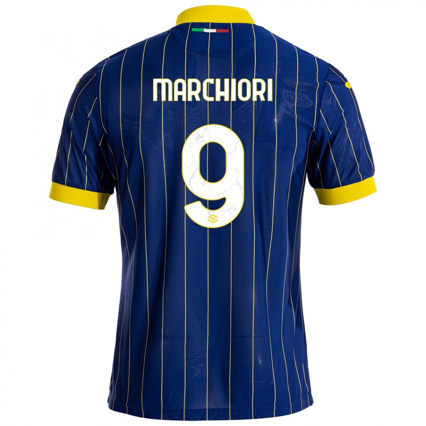 Hombre Camiseta Giorgia Marchiori #9 Azul Amarillo 1ª Equipación 2024/25 La Camisa Perú