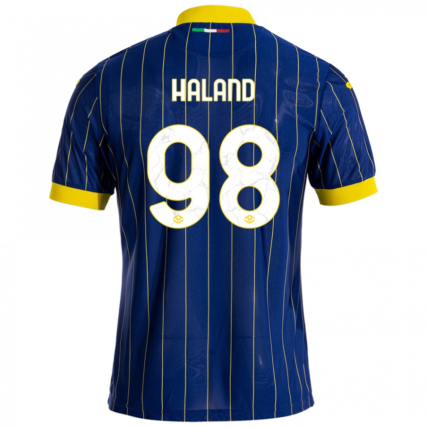 Hombre Camiseta Benedicte Iversen Håland #98 Azul Amarillo 1ª Equipación 2024/25 La Camisa Perú