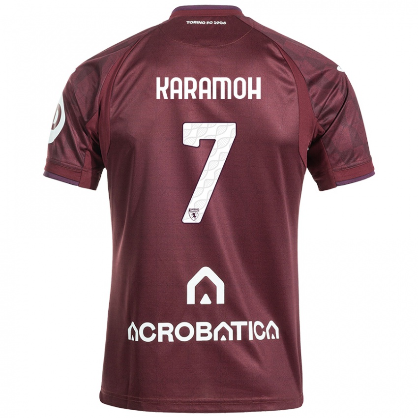 Hombre Camiseta Yann Karamoh #7 Granate Blanco 1ª Equipación 2024/25 La Camisa Perú