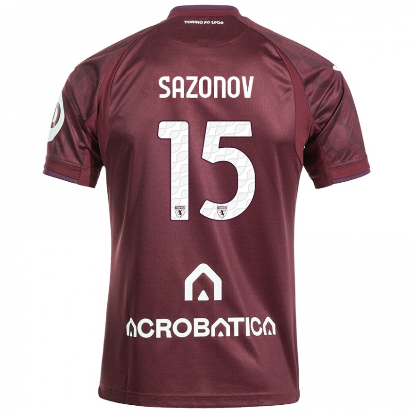 Hombre Camiseta Saba Sazonov #15 Granate Blanco 1ª Equipación 2024/25 La Camisa Perú