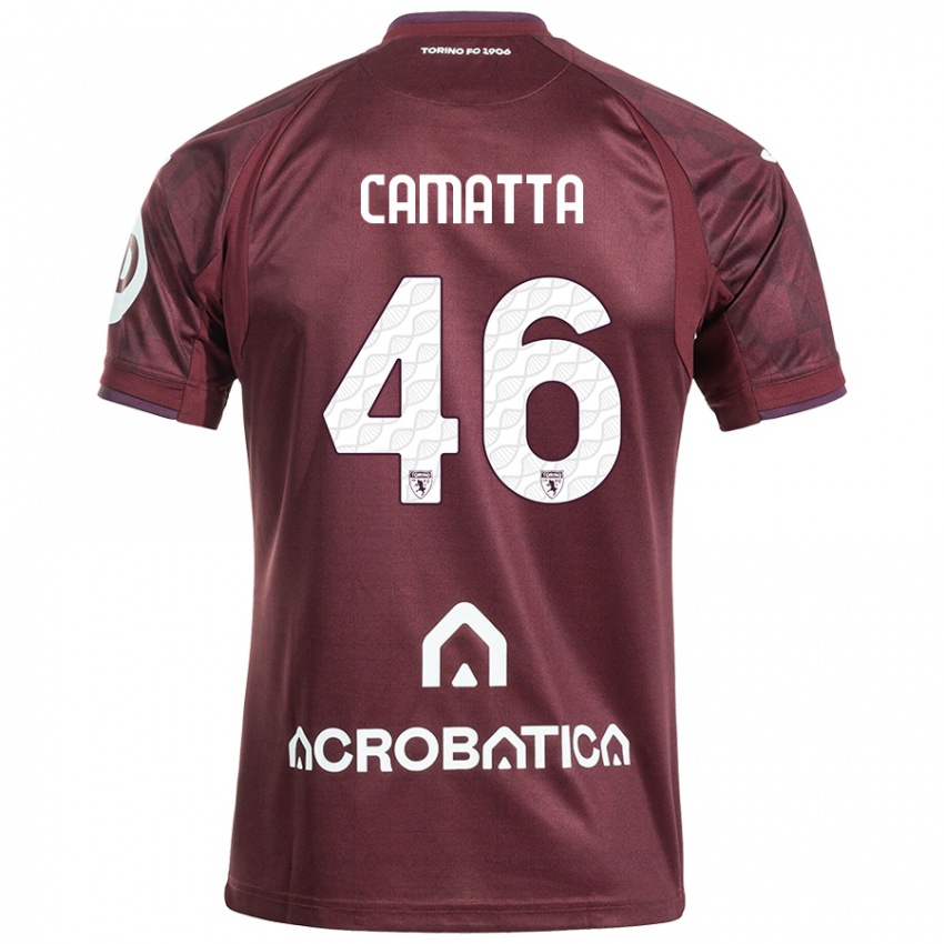 Hombre Camiseta Alessandro Camatta #46 Granate Blanco 1ª Equipación 2024/25 La Camisa Perú