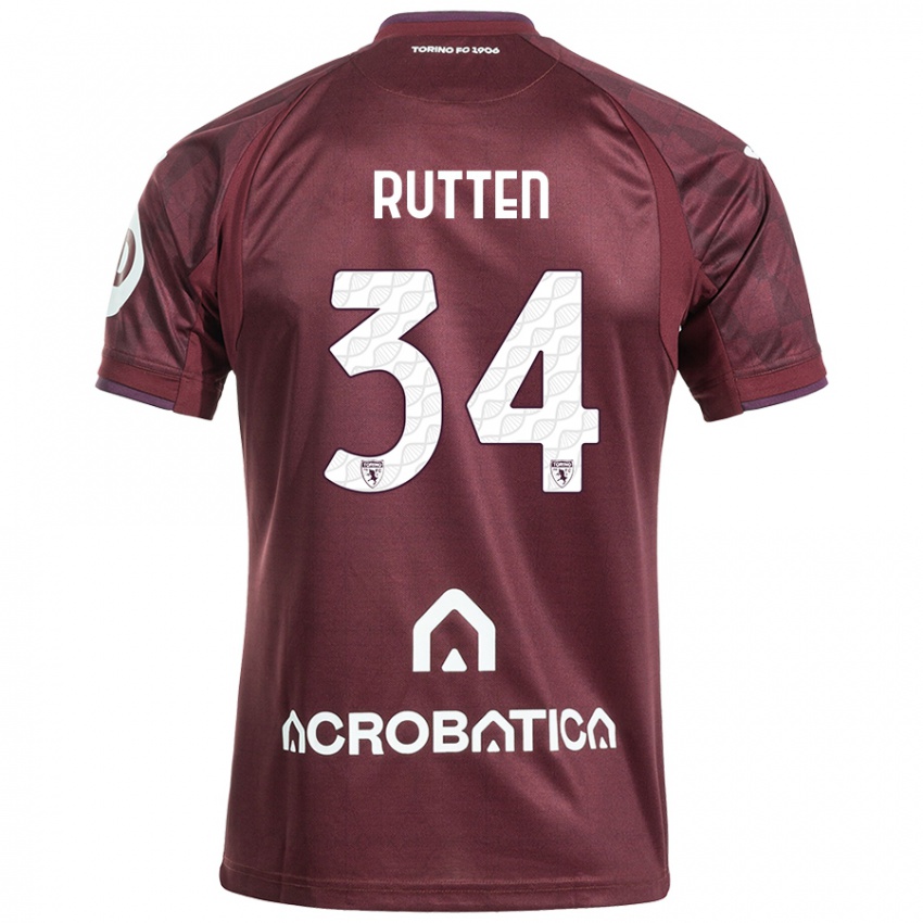 Hombre Camiseta Jill Rutten #34 Granate Blanco 1ª Equipación 2024/25 La Camisa Perú