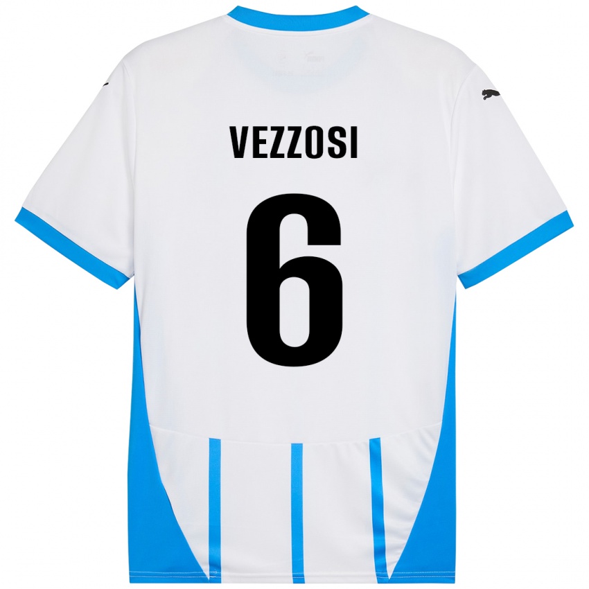 Hombre Camiseta Giorgio Vezzosi #6 Blanco Azul 2ª Equipación 2024/25 La Camisa Perú