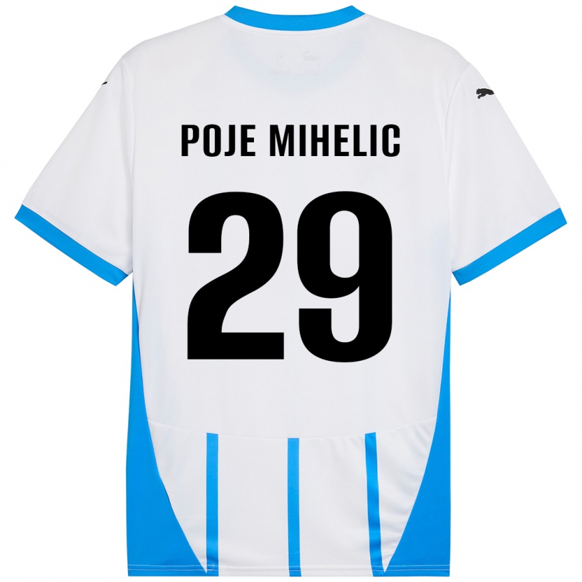 Hombre Camiseta Naja Poje Mihelič #29 Blanco Azul 2ª Equipación 2024/25 La Camisa Perú