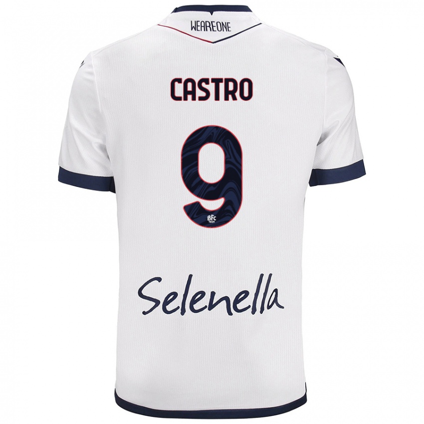 Hombre Camiseta Santiago Castro #9 Blanco Azul Real 2ª Equipación 2024/25 La Camisa Perú