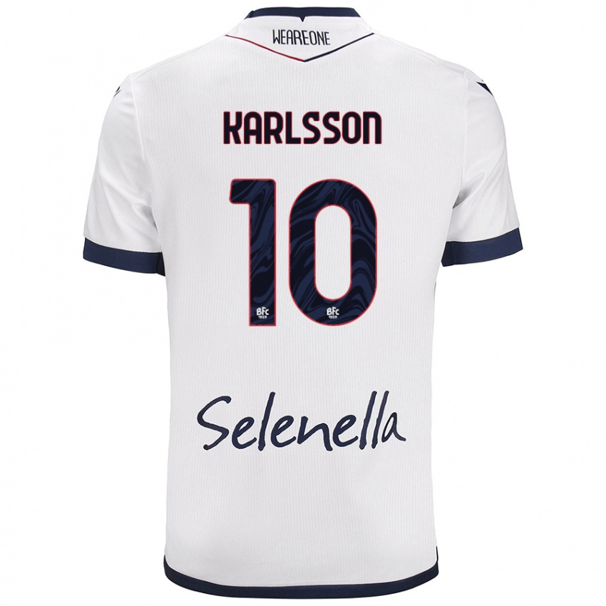 Hombre Camiseta Jesper Karlsson #10 Blanco Azul Real 2ª Equipación 2024/25 La Camisa Perú