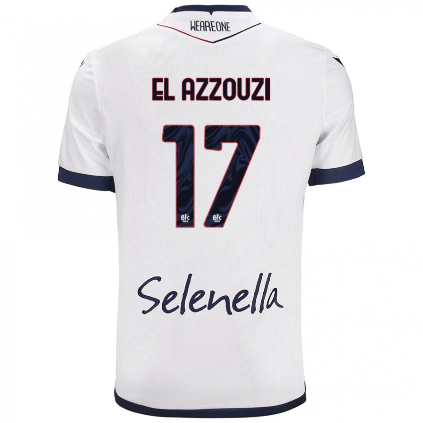 Hombre Camiseta Oussama El Azzouzi #17 Blanco Azul Real 2ª Equipación 2024/25 La Camisa Perú