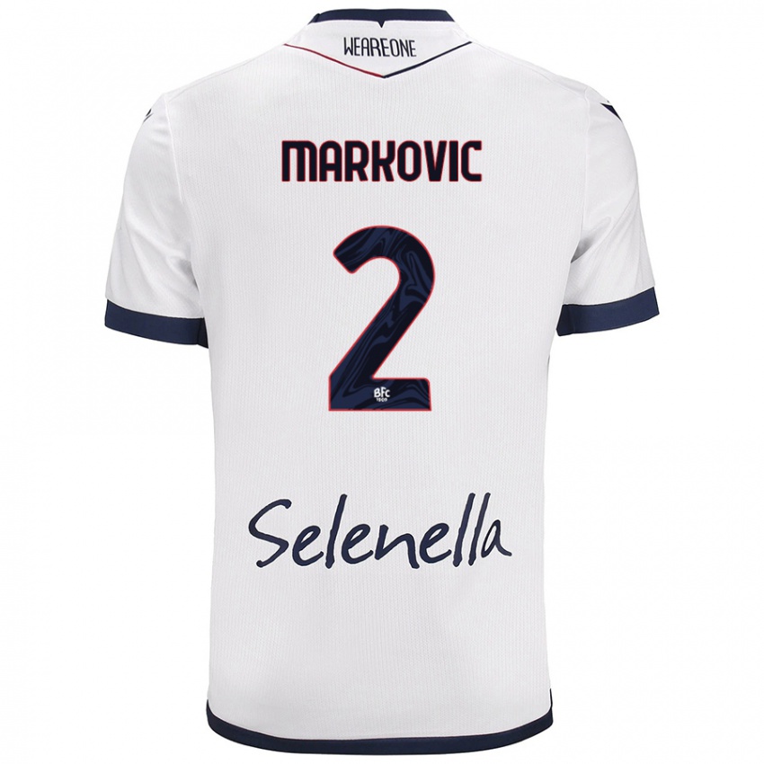 Hombre Camiseta Petar Markovic #2 Blanco Azul Real 2ª Equipación 2024/25 La Camisa Perú